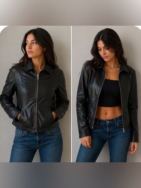 BUFFALO DAVID BITTON LEATHER JACKET with cinched back effect and collar 😎
